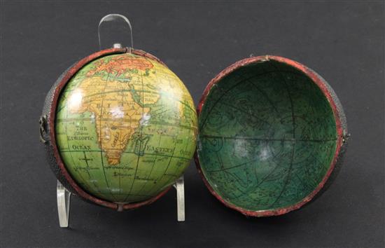 A Lanes Pocket Globe, London 1809, 2.75in. wide,